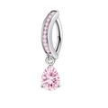 Silver belly button ring featuring pink zircon and a pear-shaped drop pendant charm - Water Drop Style (Silver Pink)