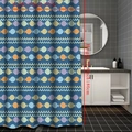 Detailed size view of blue shower curtain with colorful cartoon fish pattern 90x180cm - 90*180cm / Aqua