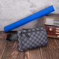 Men's fashion chest bag with grey and black checkerboard pattern and woven strap - Grey Checkerboard