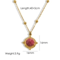 Vintage 14K goud titanium ketting met ronde roze steen hanger en 40+5cm lange ketting - Rhodoniet