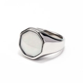 Macro view of polished octagonal ring featuring a natural white shell inlay in silver finish - US 7 / Silver White Shell