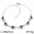 Silver stainless steel heart bracelet featuring six black round zircon stone charms - Silver/Blue (KB183069)