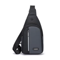Men's minimalist sling bag in black and grey with earphone port and front zipper - D-180 Style / Light Gray