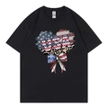 Black T-shirt featuring USA heart design with American flag stars and leopard print - XS / Black Design 317