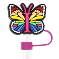 Rainbow butterfly straw cover with pink letter I detail for 10mm drinking straws - Letter I