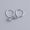 S925 sterling silver hoop earrings featuring purple zircon stones in a floral design - Platinum (Purple Zirconia)