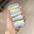Pastel blue and yellow scrunchies set with vertical ribbed texture in a clear box - Sea Salt Blue (Striped Design) 10Pcs/Box