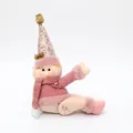 Pink Christmas elf doll with sequin hat and scarf, 36cm height for window decoration - Pink with Gold Ball Sequin Hat