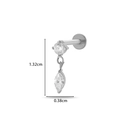 Titanium labret stud with silver finish and marquise zircon drop, size 1.32cm by 0.38cm - Marquise Dangle Style (589-7# Silver)