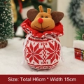 Festive Christmas gift bag with reindeer plush detail and white drawstring closure - Red Knitted Apple Bag Elk