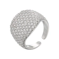 Adjustable silver ring with wide band featuring multi-row pave-set white cubic zirconia - Adjustable Open / White Gold Color-White Zirconia