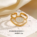 Bague minimaliste en acier doré avec émail blanc ovale et diamètre intérieur de 1,7 cm - Style d'Incrustation Blanche Ovale d'Or (858-1)