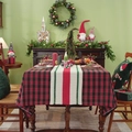 Christmas tablecloth with red and green plaid patterns and striped runner decor - 140x100CM / Gold Thread Red Plaid With Red Green Strips
