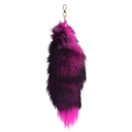 Faux fur fox tail pendant in purple and black stripes with golden lobster clasp for bags - 40CM / Rose Red