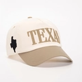Two-tone TEXAS baseball cap in beige and brown cotton with side state map embroidery - Adjustable / Off-White/Dark Khaki