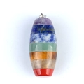 Polished seven chakra energy stone healing pendant in a vertical cylindrical design - Barrel Shape