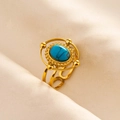 Detailed close-up of retro gold-plated ring featuring an oval blue turquoise gemstone - Gold Base Dark Blue Gemstone Texture