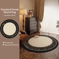 Retro cream round rug with floral edge in anti-slip, antibacterial velvet fabric - Diameter 80cm / Wonderland Forest
