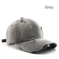 Distressed grey washed cotton baseball cap with vintage rips and frayed edges - Gray