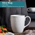 Alice 340ml ceramic mug with vintage lace relief pattern in cream white finish - 340ml Dolly Mug