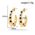 Golden titanium steel C-shaped hoop earrings with black enamel detail and dimensions - Black Dot Gold C-Shaped Earring (ER-1350)