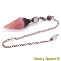 Pink cherry quartz dowsing pendulum with antique bronze hexagonal cone and metal chain - Antique Bronze Rose Quartz