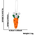 Pendentif lapin carotte en feutrine orange et verte avec dimensions et poids indiqués - Décoration de Lapin Blanc et Carotte