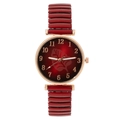 Women's quartz watch with red gradient maple leaf dial and flexible stretch band - Red