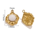 Golden flower frame pendant with white marble stone and dimensional measurements - B-White Agate