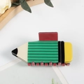 Pince à cheveux en PVC en forme de crayon vert avec motifs rayés et finition brillante - Rayure Verte (D13-4-5)