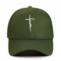 Army green baseball cap with white faith cross embroidery in a classic sports design - Army Green With White Embroidery