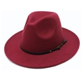 Classic burgundy wool fedora hat with a black leather buckled strap and metallic studs - M (56-58cm) / Burgundy