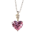 Minimalist silver necklace featuring a large pink heart-shaped crystal pendant - Pink Rhinestone Style (With Chain)