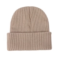 Gorro clásico de punto acanalado caqui para invierno, gorro casual cálido para mujer - Caqui Claro