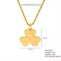 Detail of 18K gold plated stainless steel clover pendant with textured heart leaves - Textured Clover Style (462)