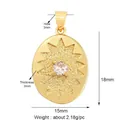 Technical dimensions of gold oval zircon pendant with starburst texture and size specs - Gold-Radial Pattern Oval