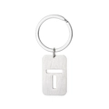Silver brushed metal keychain with cutout letter T on a rectangular military tag - Letter T
