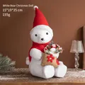 Figurine d'ours polaire de Noël blanc avec bonnet rouge, écharpe et sac cadeau en toile - Ours à Chapeau Rouge Style A