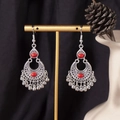 Bohemian silver earrings with vintage red gemstones and bead tassels on gold stand - S4299-1 Red Alloy Marquise Dangle Earrings