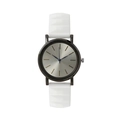 Minimalist quartz watch with white textured silicone strap and silver sunray dial - White