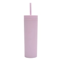 Pink matte 16oz double-layer plastic tumbler with matching lid and straw - 16oz / Lavender