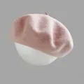 Classic light pink wool felt beret for women with a stylish minimalist design - M / Pink