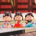 Ancient style Tang Xiaohuan resin figurines in colorful Hanfu on an open classic book - 1056-6 Cute Small Set of 3