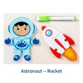 3D wooden puzzle set featuring astronaut and rocket themes with a green marker pen - Rocket 2-in-1