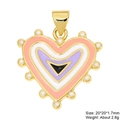 Macro detail of colorful enamel heart charm with gold trim and size specifications - Multi-layered Heart Style