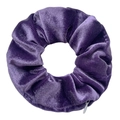 Detailed view of purple velvet scrunchie featuring a functional hidden zipper pocket - Medium Purple