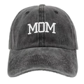Detailed embroidery of MOM text on washed cotton dark grey vintage baseball cap - Washed MOM Black Grey