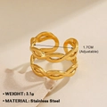 Anillo cruzado de doble capa en acero inoxidable chapado en oro de 18k talla ajustable - Cuerda trenzada doble 092 / Dorado
