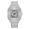Orologio da donna argento con pavé di diamanti e quadrante quadrato con numeri romani - Orologio Singolo Argento