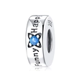 S925 sterling silver star spacer bead with blue gem and Happy Funny engravings - Blue Stone Funny Happy Round